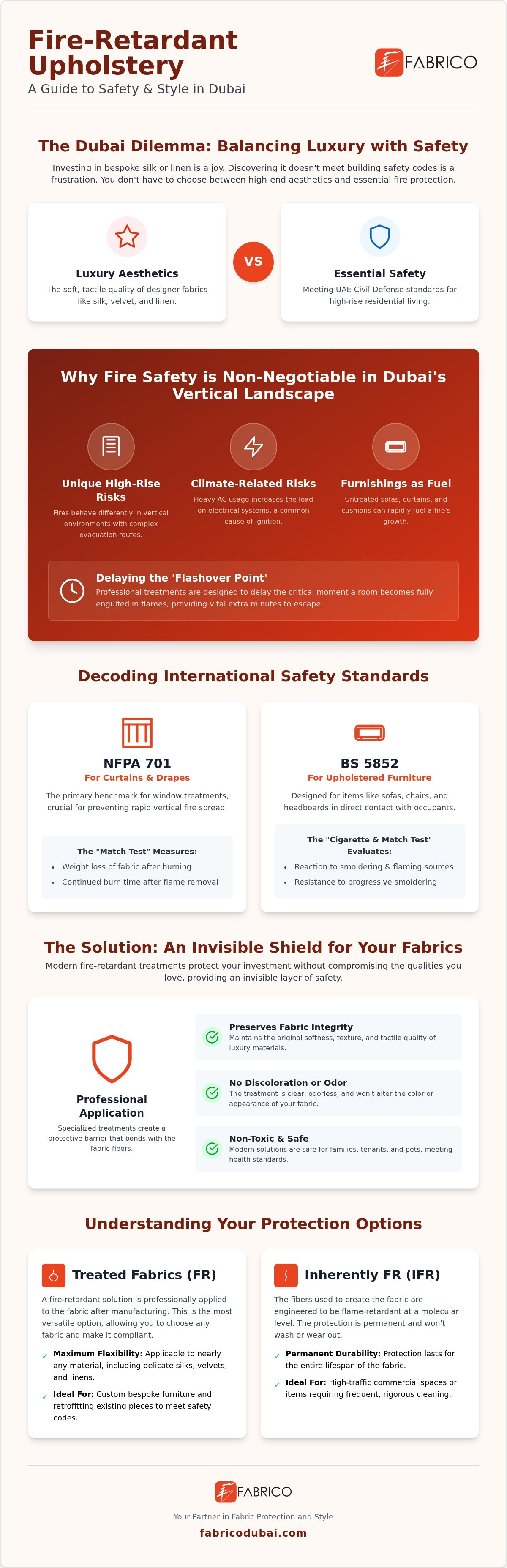 Fire Retardant Upholstery in Dubai: The 2026 Guide to Fabric Safety and Style